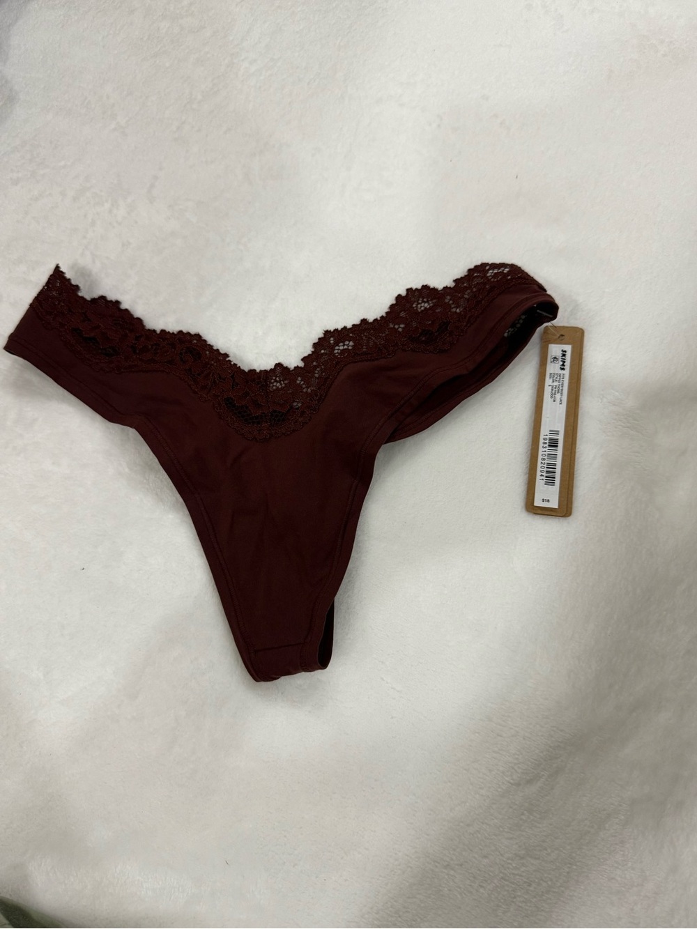SKIMS Lace-Trim Thong Panty - Wine/Burgundy